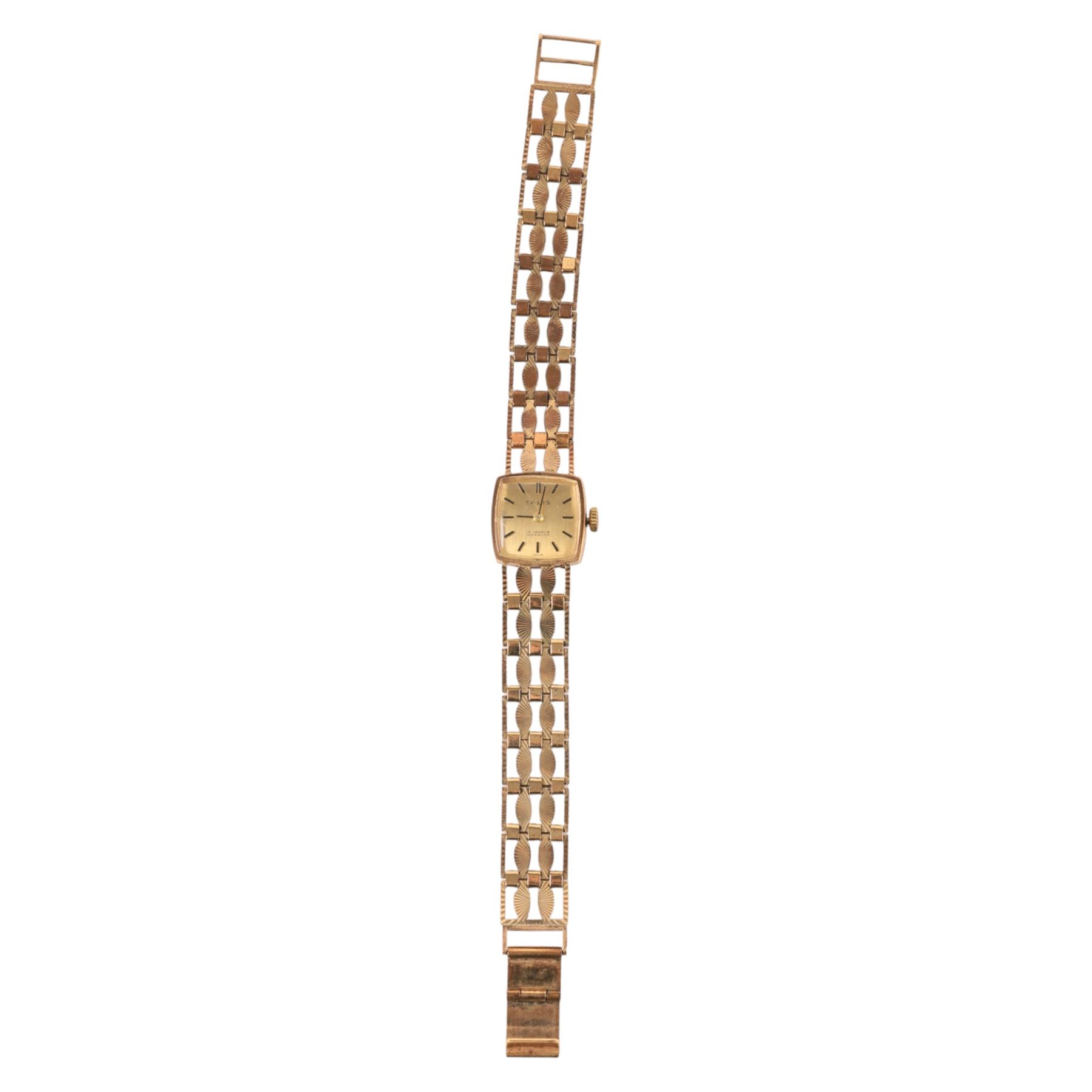Talis ladies 9ct gold manual wind wristwatch, on integral 9ct gold bracelet, Birmingham 1978