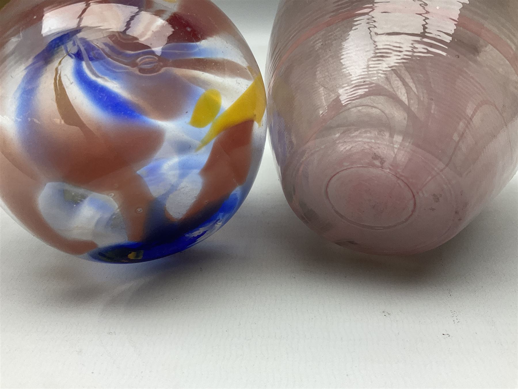 Bjorn Ramel Sea of Sweden Glasbruk art glass footed candle holder, together with a Murano fish, various other art glass vases, stylised green fish, etc, tallest H29cm