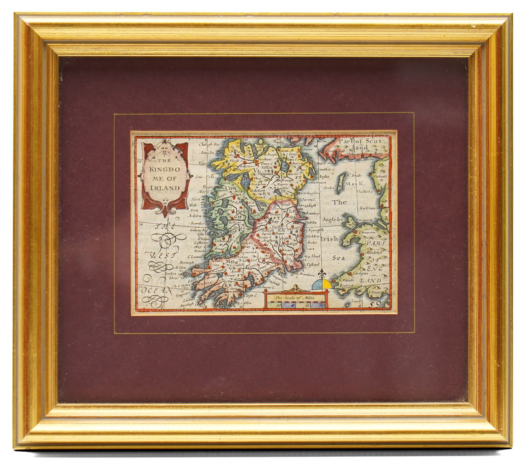 Pieter van den Keere (Flemish 1571-1646): 'The Kingdomes of England Scotland and Ireland', set of four 'Speed Miniature' 17th century engraved maps with hand-colouring pub. 1632, 8.5cm x 12cm (4)