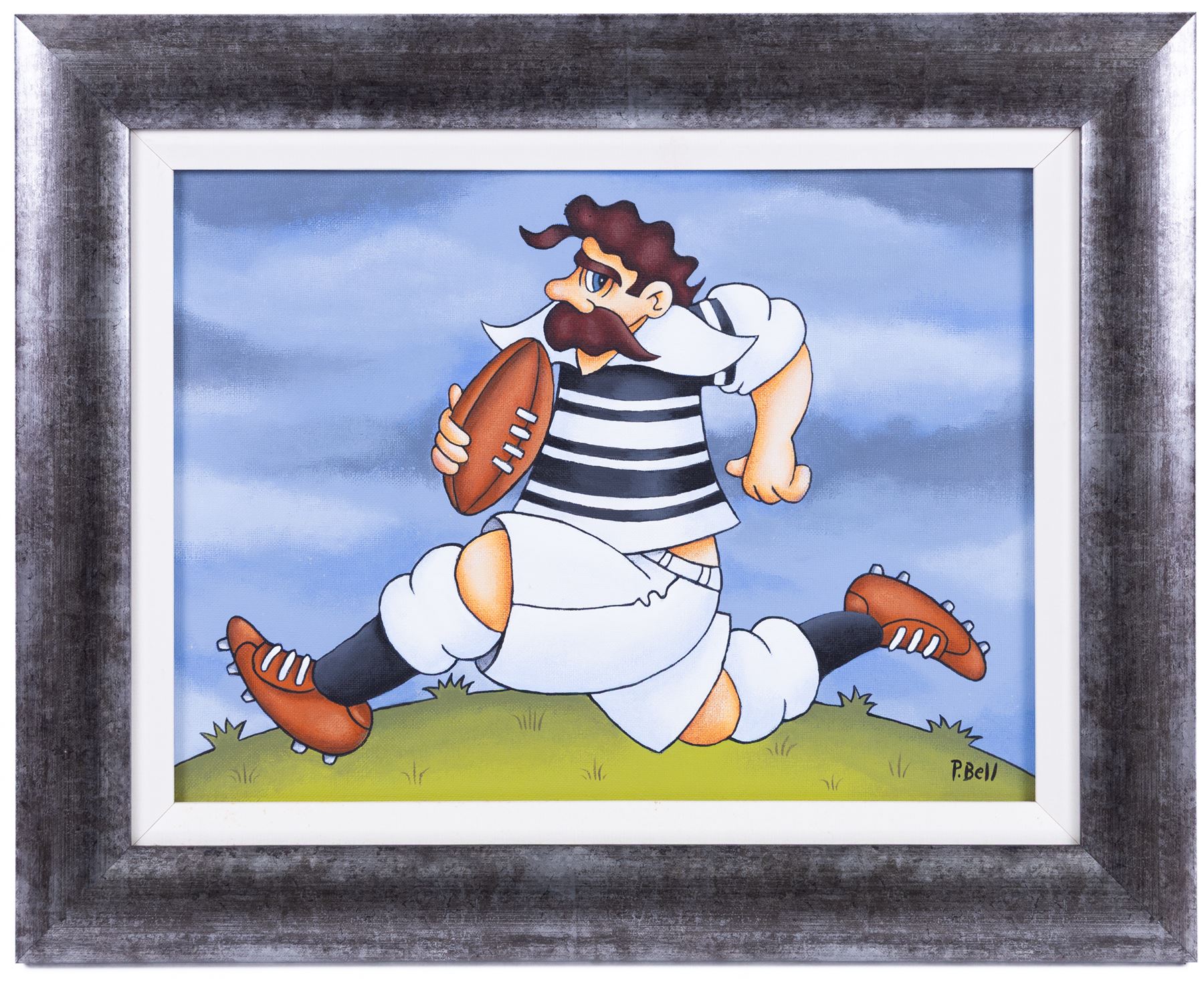 Peter Bell (Hull Contemporary): The Rugby Player, acrylic on canvas signed 28cm x 39cm 