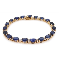  18ct rose gold oval sapphire and round brilliant cut diamond bracelet, stamped 750, sapphire total weight approx 16.0 carat, diamond total weight approx 1.80 carat  