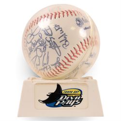 Five signed Rawlings baseballs, comprising Tom Glavine with HOF 2014 inscription, Mike Piazza, Sandy Koufax, Tom Seaver with HOF '92 inscription and Nolan Ryan with HOF '99 inscription, together with a signed Tampa Bay Devil Rays baseball, with acrylic cases and certificates of authenticity (6)