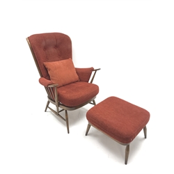 Ercol Golden Dawn elm tall back easy chair (72cm) with footstool 