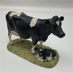 Country Artists Red Deer Stag and a Border Fine Arts Friesian Cow and Calf figure, Stag H30cm