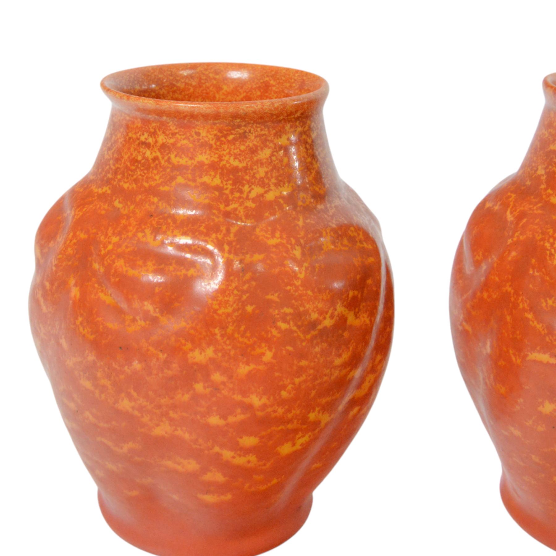 Pair of Pilkingtons  mottled orange vases, of baluster form, with impressed mark beneath, H18cm