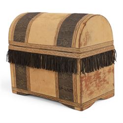 Late 18th heraldic dome-topped casket,  with embroidered covering and silver bullion trim,...