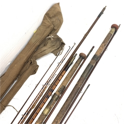 Three vintage Hardy's cane fishing rods including Hardy 'Greenheart' 3 piece 9ft (3)