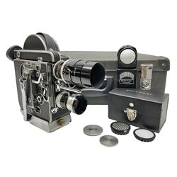 Bolex H16 Reflex camera body, serial no. 136928, with 'Macro-Switar 1:1.9 f=75mm' lens, serial no. 1131474, Switar H16 RX 1:1.6 f=10mm' lens, serial no. 1106324, with hard carry case