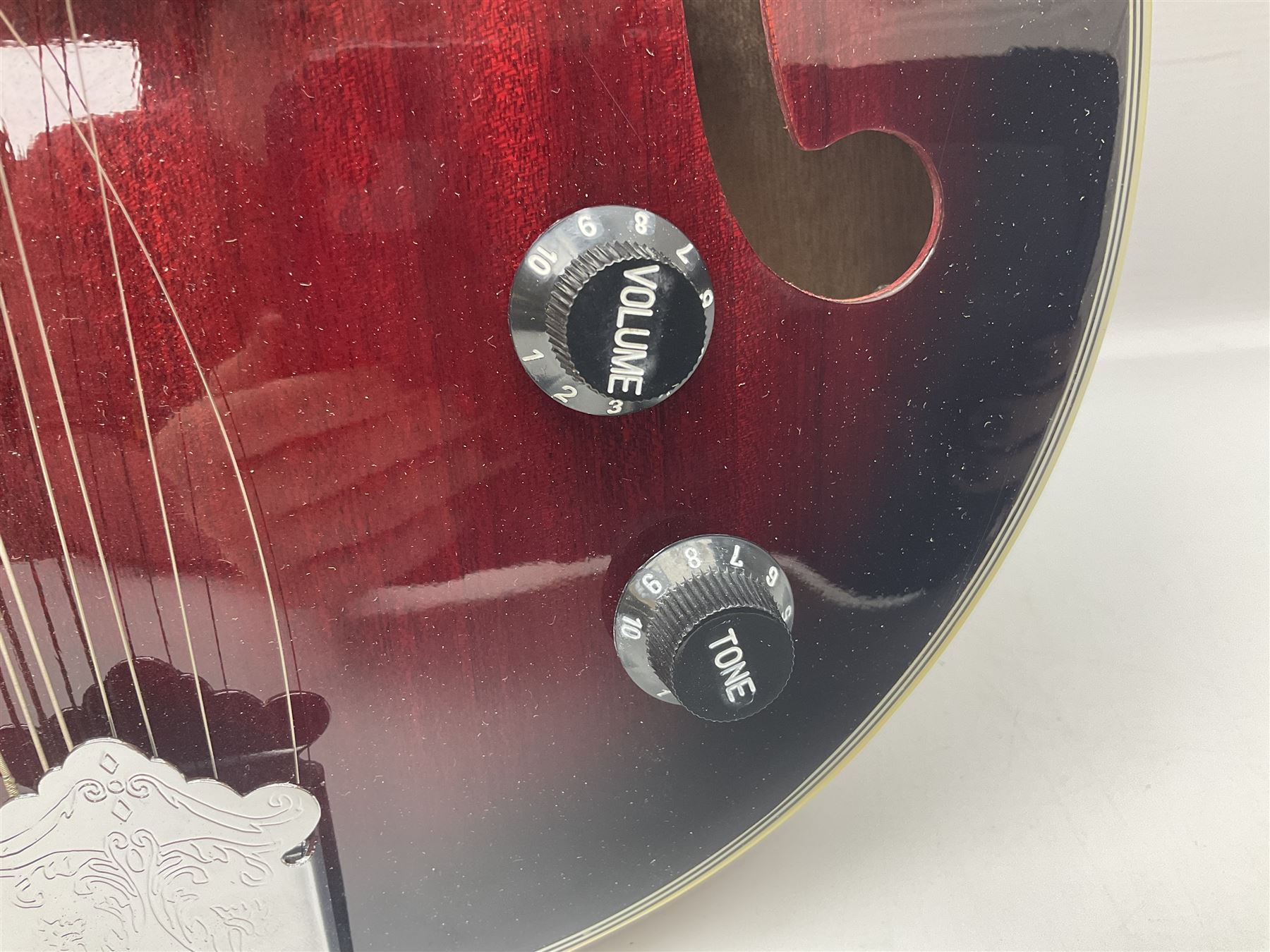 Stagg Model M50 E eight-string electro-acoustic mandolin; bears makers label L69cm; in cardboard delivery box with lead