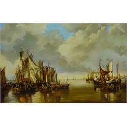  Norman Henry French (aka Rima) (British 1906-1984): Dutch Sailing Boats, oil on canvas signed and initialled 49cm x 75cm   DDS - Artist's resale rights may apply to this lot     