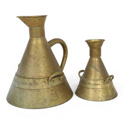 Victorian brass conical measures, 2 Gallon and Half Gallon, each engraved East Riding of Y...