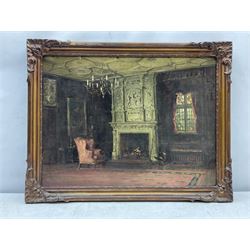 Vernon de Beauvoir Ward (British 1905-1985): Interior with Carved Chimney Piece, oil on canvas signed 45cm x 60cm