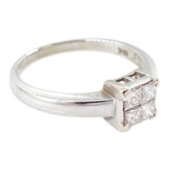 18ct white gold four stone princess cut diamond ring, hallmarked, total diamond weight approx 0.50 carat