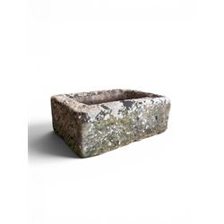 19th century weathered stone planter of rectangular form 
