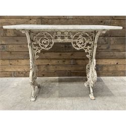 19th century Coalbrookdale design cast iron garden table, with rectangular marble top