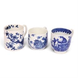 Worcester blue and white coffee cup, decorated in the Fisherman or Pleasure Boat pattern, ...