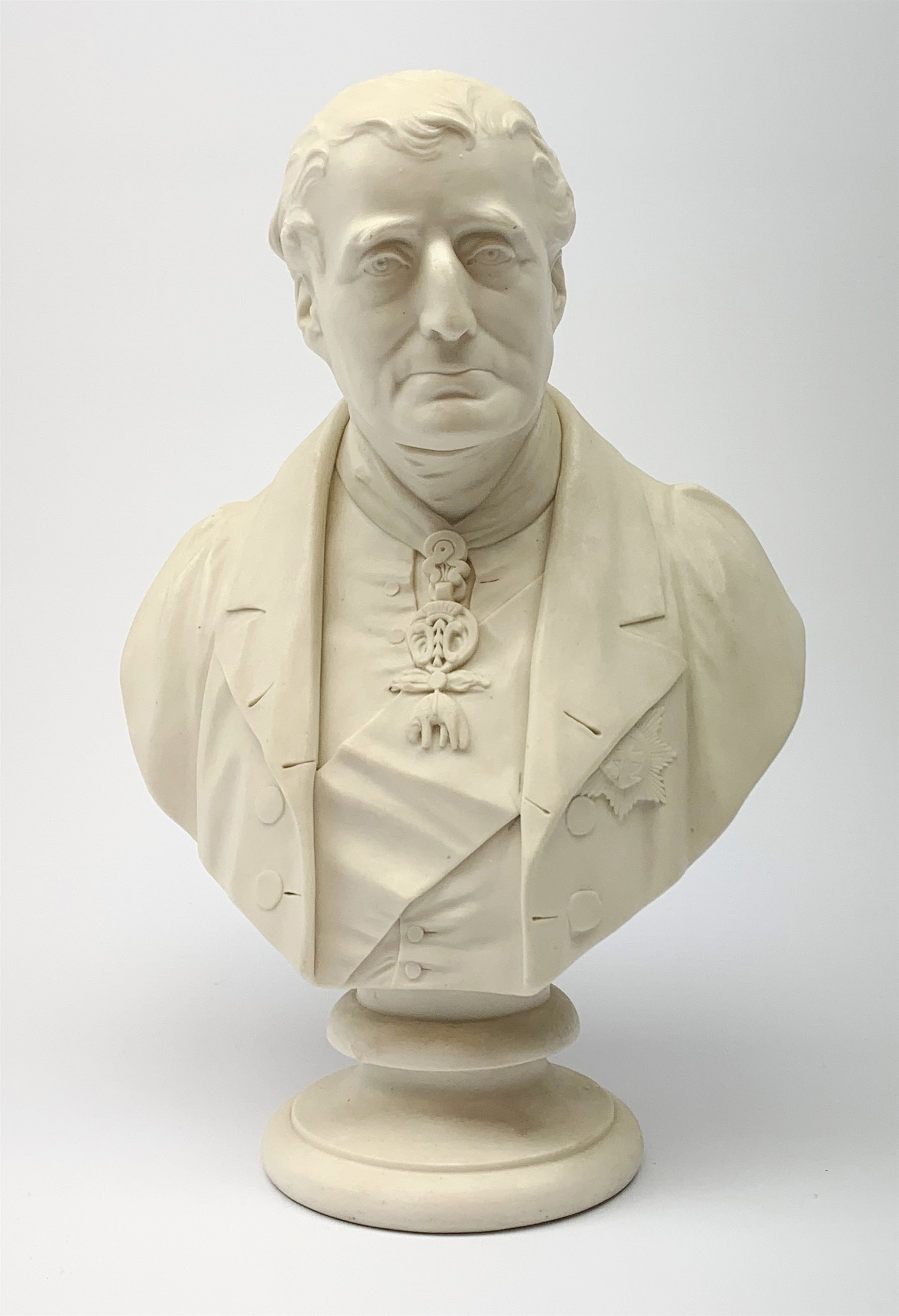 A Parian Ware bust, the Duke of Wellington, after H Weigall for Coalbrookdale, with inscription verso, H34cm.
