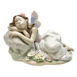 Lladro Privilege figure, Princess of the Fairies, modelled as a fairy asleep upon a rock, sculpted by Joan Coderch, with original box, no 7694, H11cm
