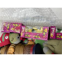 Only Fools and Horses stuffed toys, Churchill dogs and quantity of PG Tips merchandise and stuffed monkeys etc in two boxes