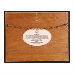 Set of Six Wedgwood plaques, each decorated with a clipper ship, inscribed to the reverse, in maple frames, 25cmx31cm