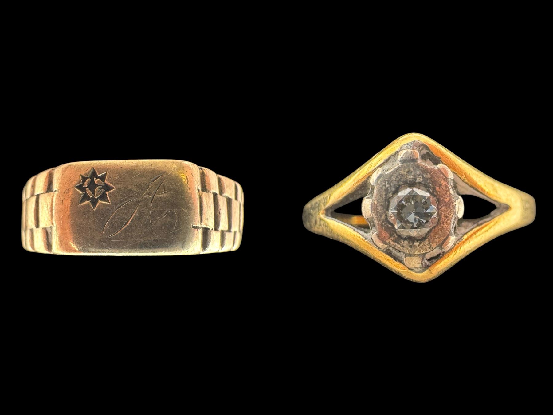 18ct gold stone set ring, together with a 9ct gold signet ring with split band