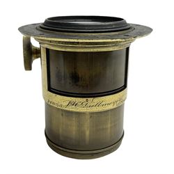 19th century Dallmeyer & Co. London brass lantern projection lens with rack and pinion focussing, serial no.14833 D5cm