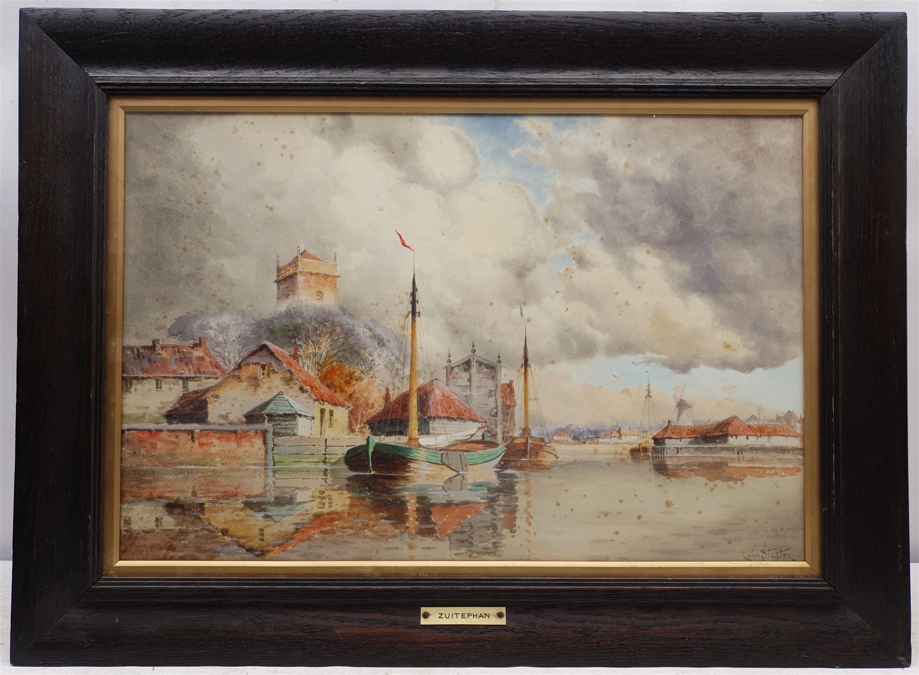 Louis Van Staaten (Dutch 1836-1909): 'On the Amster near Amsterdam' and 'Zuitephan', pair watercolours signed, titled on original ivorine plaques 39cm x 60cm (2)