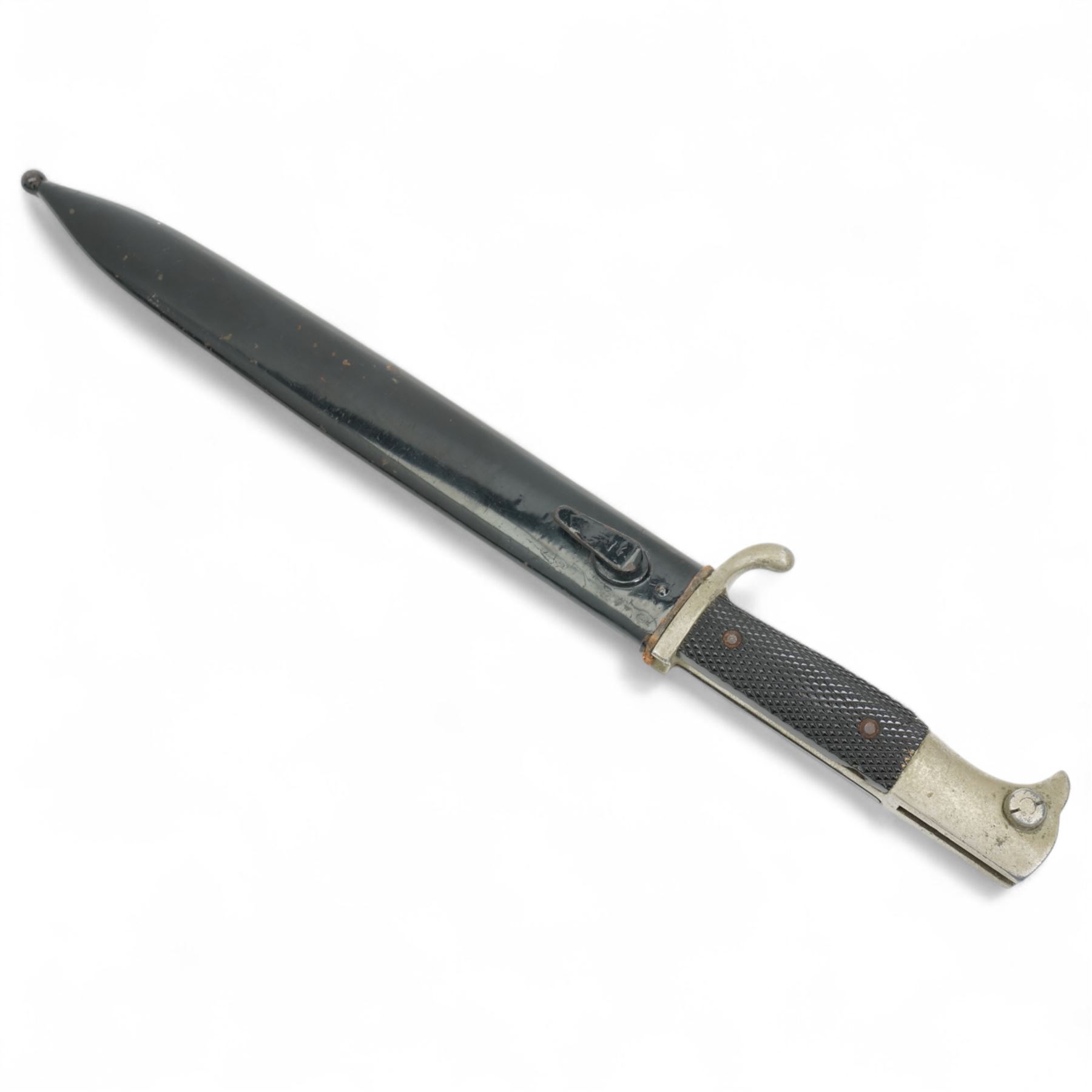 German Third Reich parade bayonet, the ricasso marked WKC with hatched grip and black scabbard and another  with dress knot (2)