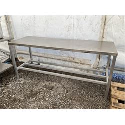 Aluminium framed commercial stainless steel preparation table, barred under-tier - THIS LOT IS TO BE COLLECTED BY APPOINTMENT FROM DUGGLEBY STORAGE, GREAT HILL, EASTFIELD, SCARBOROUGH, YO11 3TX