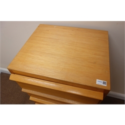  Vintage light wood chest, six drawers, platform base, W46cm, H97cm, D43cm  