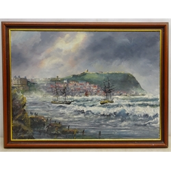  Robert Sheader (British 20th century): Sailing Vessels in Distress off Scarborough, oil on board signed 44cm x 61cm  
