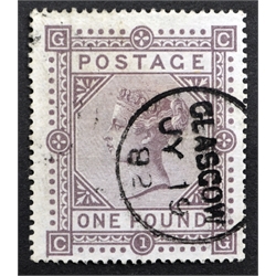  Queen Victoria one pound brown-lilac stamp, SG129  