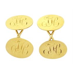 Pair of Edwardian 18ct gold cufflinks, monogrammed with initials JH by 	G H Johnstone & Co...