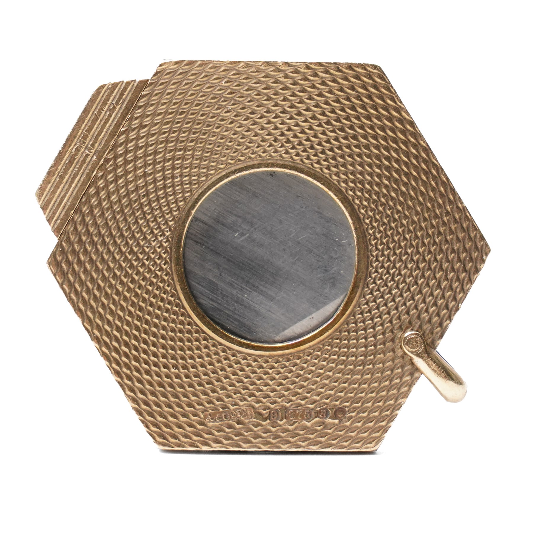 Asprey, 9ct gold hexagonal cigar cutter, hallmarked, with engine turned decoration  