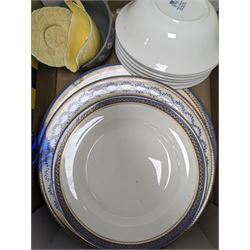 Royal Doulton figure Joy, Royal Albert Old Country Roses ceramics, Aynsley Blue Garland dinner wares, and a collection of other ceramics, in two boxes 