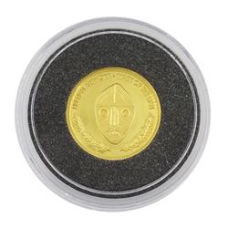 Republic of Liberia 2000 fine gold 1/25 ounce 'Liberia Mask of Dan' coin from 'The Smallest Gold Coins of the World Collection', with certificate