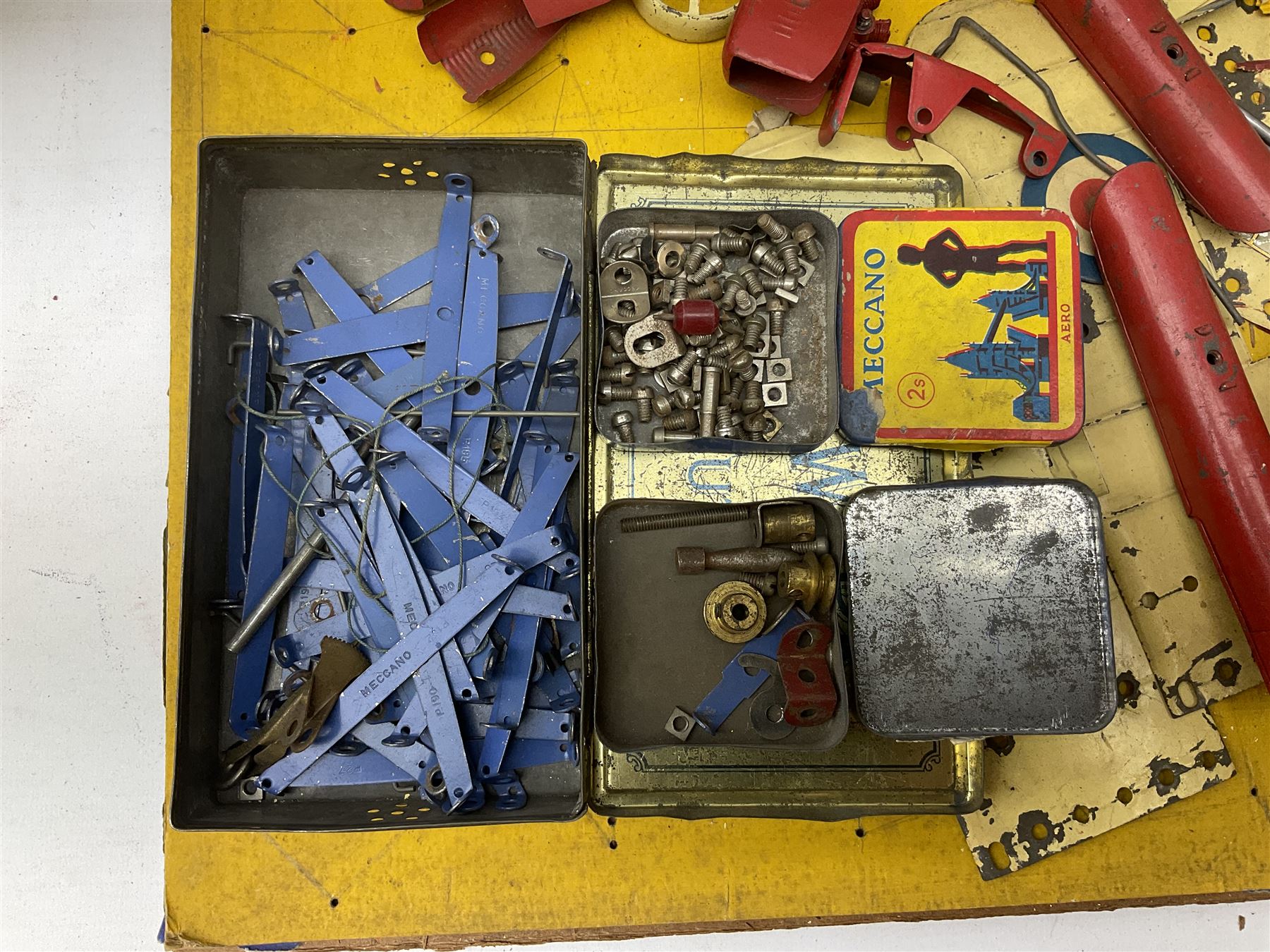 Meccano - Aeroplane Constructor box No.2S with constructed monoplane, quantity of additional parts and Instruction Manual for sets 1 & 2