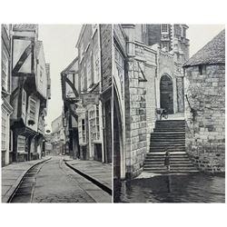 Stuart Walton (Northern British 1933-): Steps Leading from Wellington Row beneath Lendal Bridge to the River Ouse York and the Shambles York, pair limited edition black and white prints signed and dated '78, 28cm x 18cm (2)