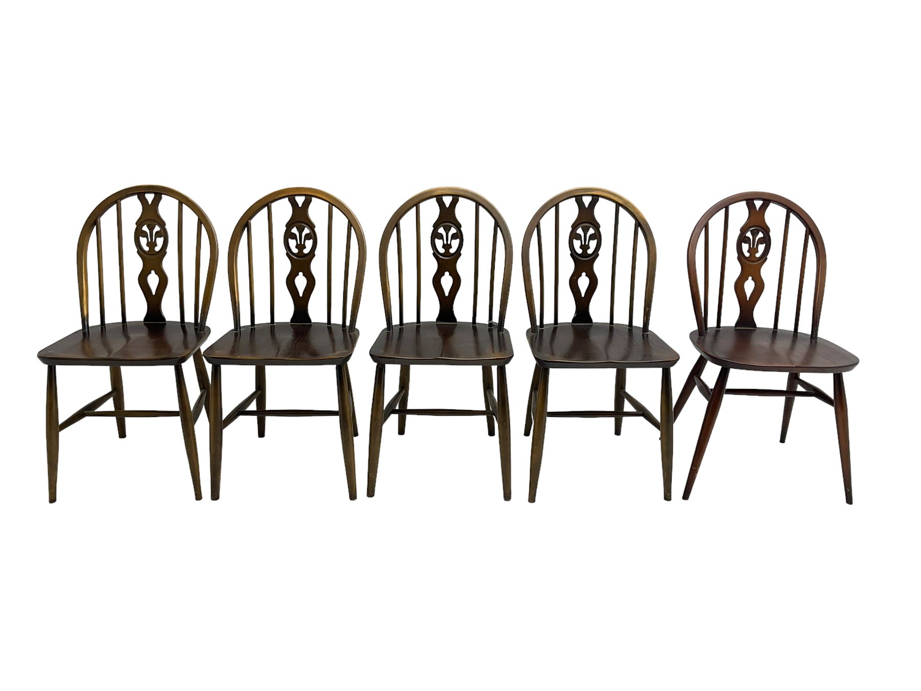 Ercol - set five mid-20th century beech 'Windsor Dining Chairs'