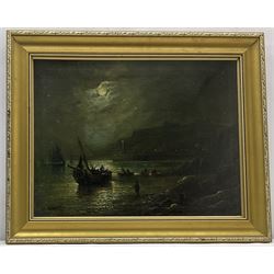 Walter Linsley Meegan (British c1860-1944): Whitby Harbour from Upgang by Moonlight, oil on canvas signed and dated 1878, 33cm x 43cm 
Provenance: Meegan was the vendor's maternal great-grandfather