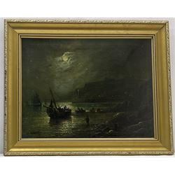 Walter Linsley Meegan (British c1860-1944): Whitby Harbour from Upgang by Moonlight, oil on canvas signed and dated 1878, 33cm x 43cm 
Provenance: Meegan was the vendor's maternal great-grandfather