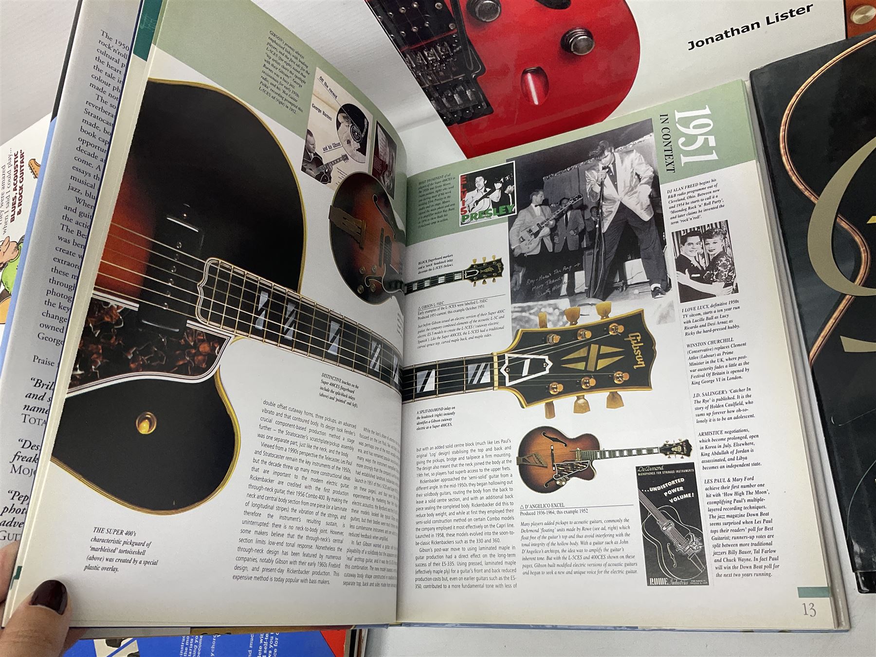 Seventeen modern books on guitars and guitar playing including The Classic Guitars of the 50s and 60s; The Acoustic Guitar by Freeth & Alexander; Electric Guitars - An Illustrated History by Jonathan Lister; Electric Guitars and Basses by Gruhn & Carter; Acoustic Guitar White Pages; The Ultimate Guitar Book by Tony Bacon etc