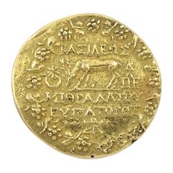Modern jewellers gold casting based on a Kingdom of Pontos Mithradates VI Eupator AV Stater, tests as approx 18ct gold, approx 7.6 grams