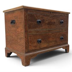 Victorian stained pine converted chest, fitted with two drawers, twin carrying handles, ra...