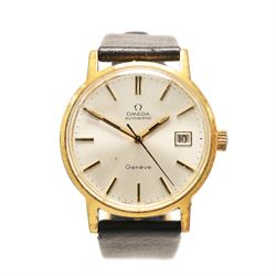 Omega gentleman's gold-plated and stainless steel automatic wristwatch, silvered dial with...