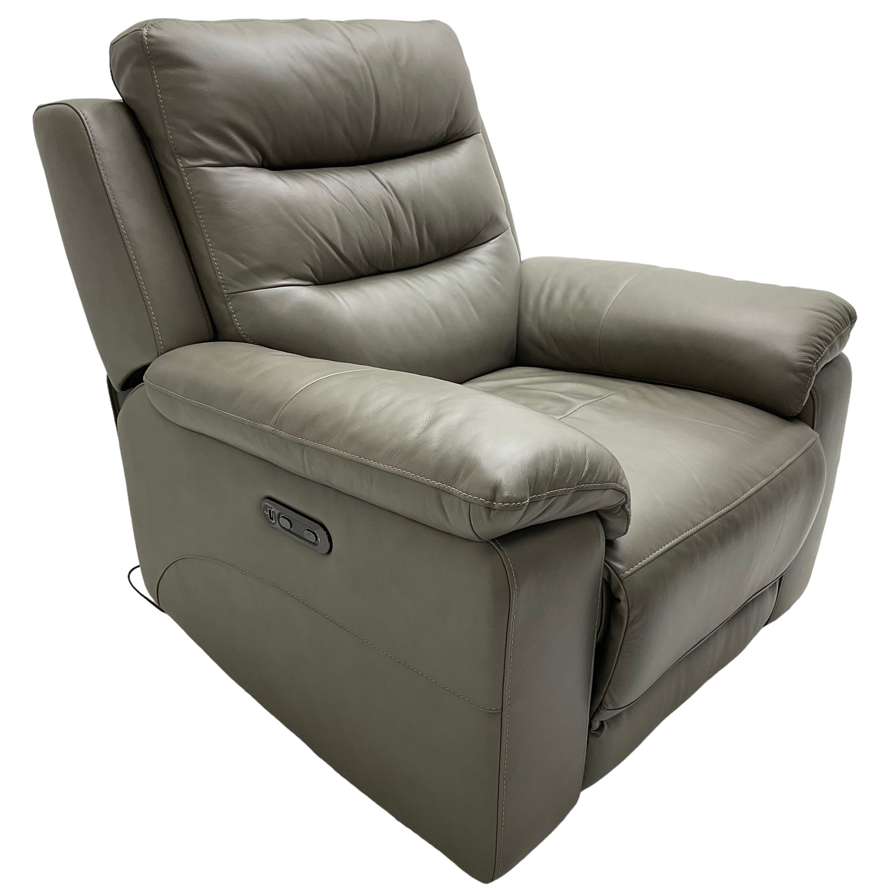Violino - 'Atlanta' three-seat electric reclining sofa (W200cm, H100cm, D89cm); matching two-seat electric reclining sofa (W158cm); and matching electric reclining armchair (W100cm); upholstered in grey leather