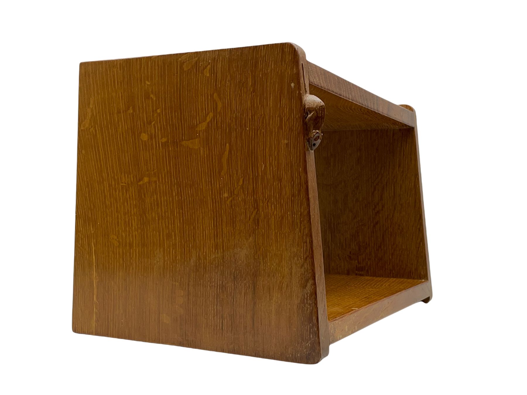 'Mouseman' two tier oak wall hanging shelf, carved with mouse signature, by Robert Thompson of Kilburn