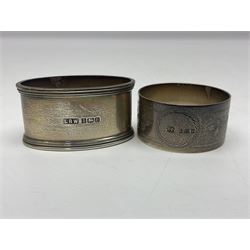 Two silver napkin rings, hallmarked 