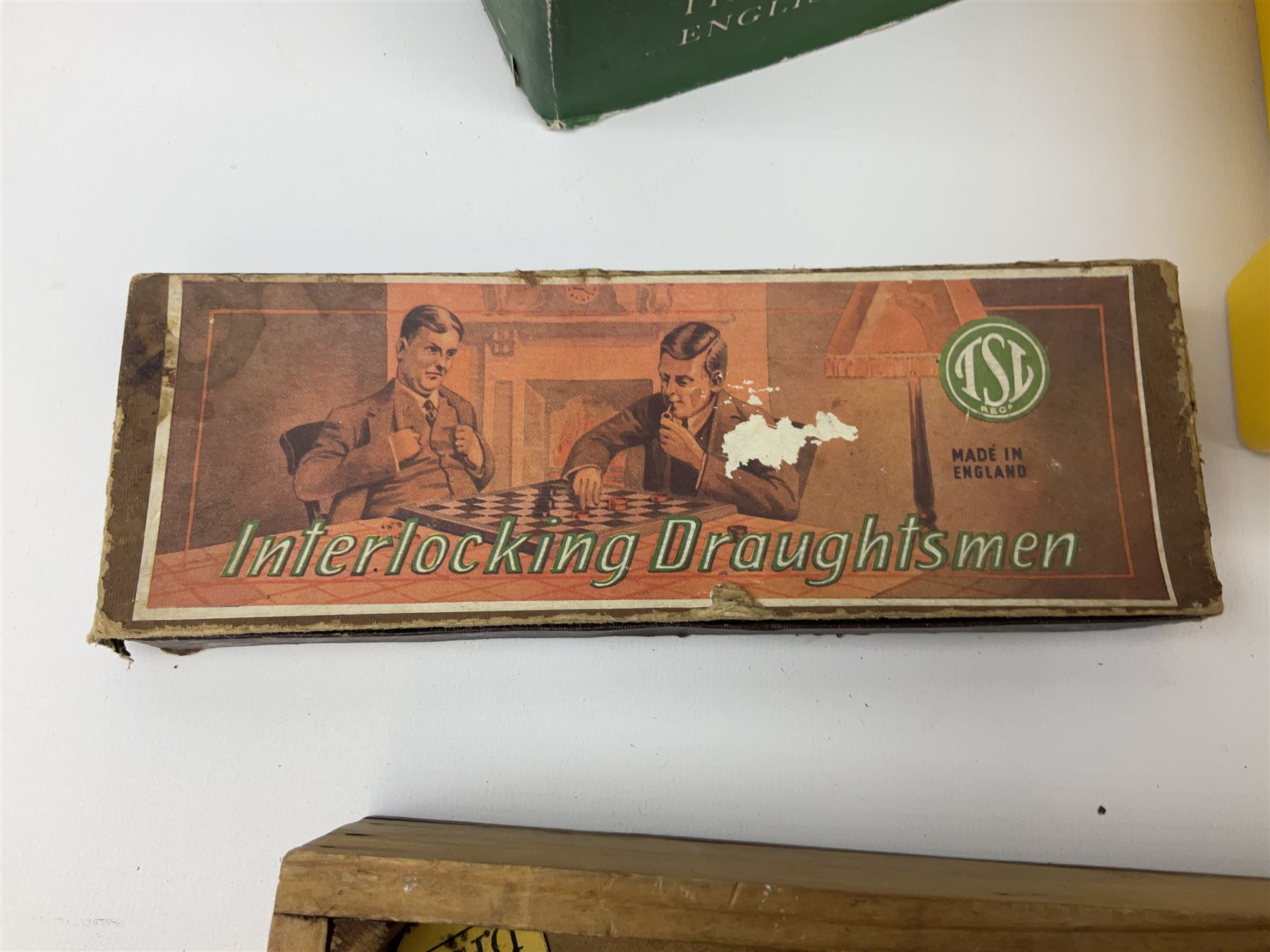 Collection of whimsy figures in a wooden display case, together with other assorted collectables, including stamps, pin badges etc