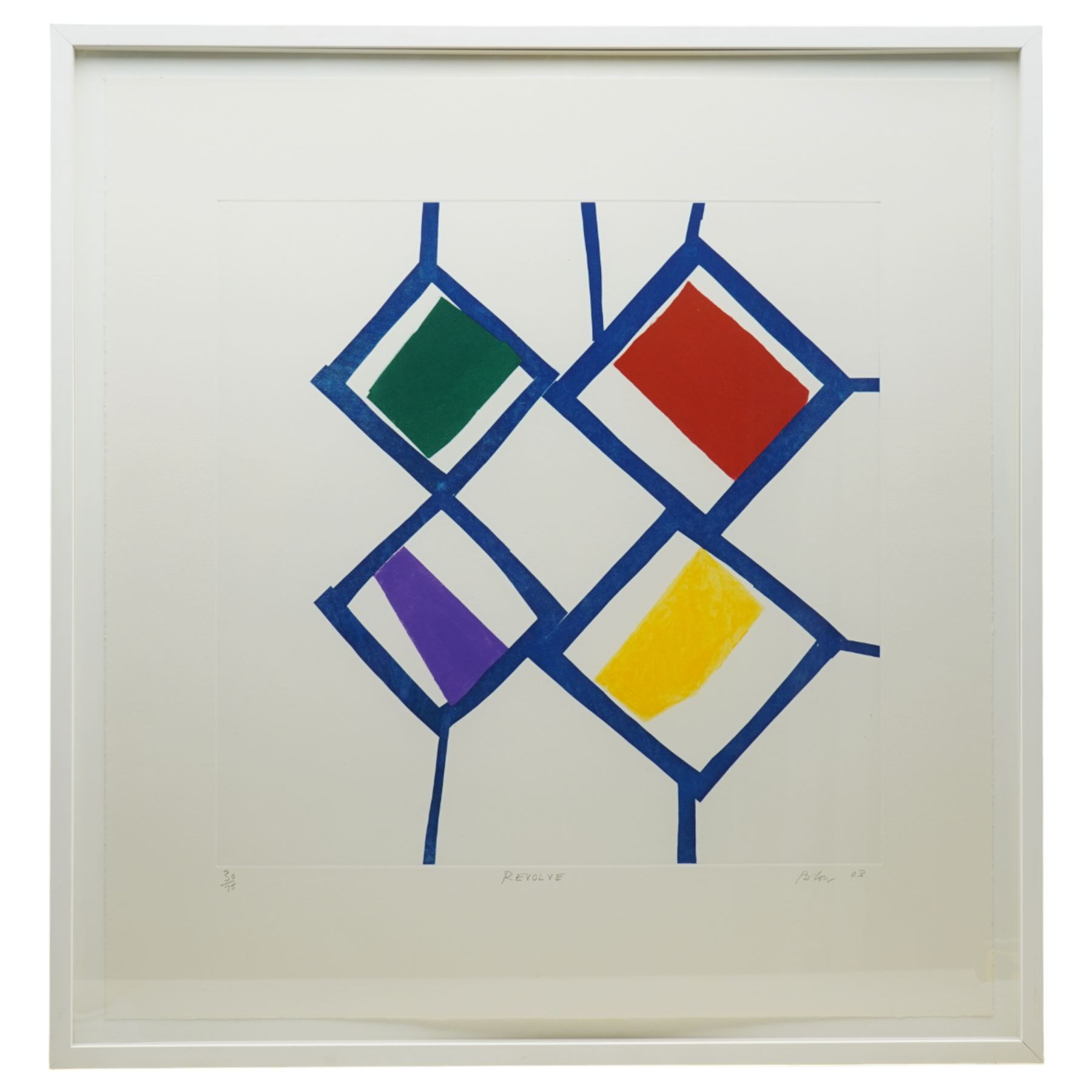 Sandra Blow (British 1925-2006): 'Revolve', etching and aquatint in colours signed titled numbered 30/75 and dated '03 in pencil 75cm x 72cm
Provenance: The Stour Gallery, Eastway, London 